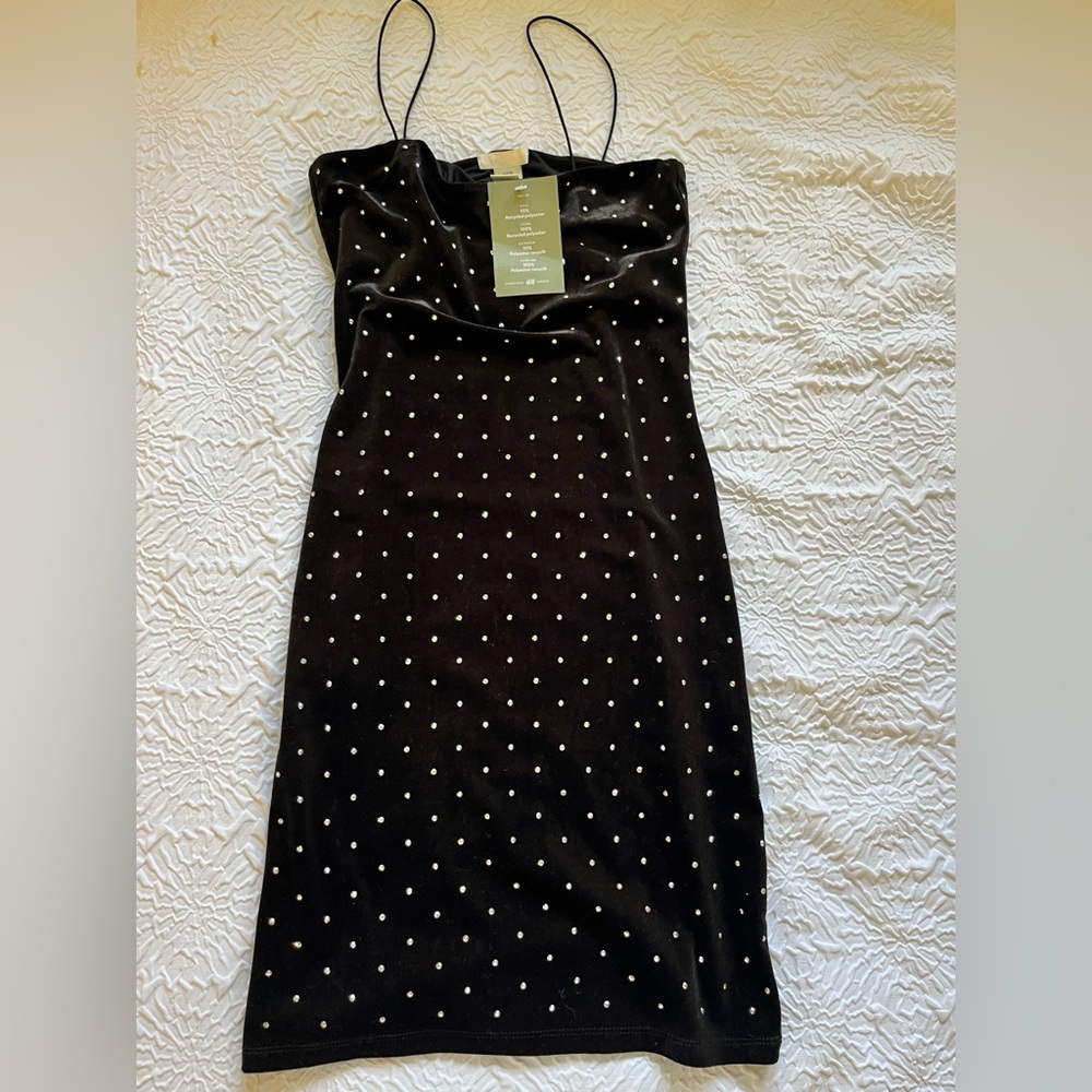 NWT XS Black Sparkly Strap Gem Evening / Party Dress